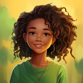 a smiling face of an african american teenage girl in green color cartoon art