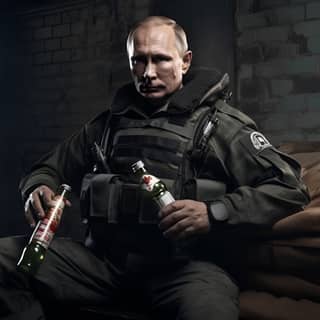 Vladimir Putin in military clothes and holding a coca-cola ar 9:16 v6