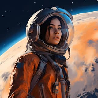 https://s mj run/aY5Klb77NVc a pashtun astronaut girl standing looking away from the screen