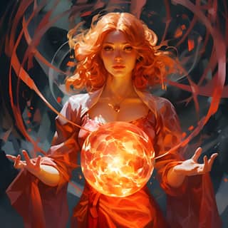 lina inverse, with red hair holding a ball of fire