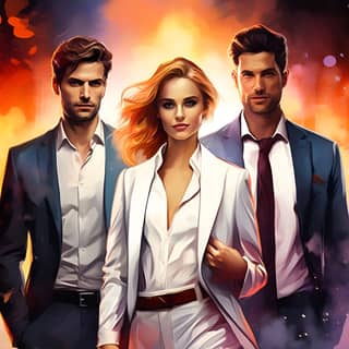 two men and one woman romance tenderness two handsome atchletic men one beautiful woman casual clothing modern clothes