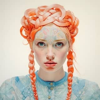 by jimmy marble celtic knot watercolored pencil, with orange hair and braids