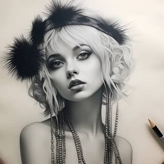 pencil sketch of Taylor Momsen as a 1920s flapper girl