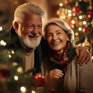 Árbol de Navidad ricamente decorado con una suave luz de luces intrincadas, brillantes adornos, guirnaldas y un cálido ambiente festivo.