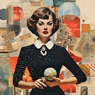 expert woman collage art, a collage of holding a globe