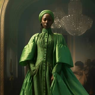 https://s mj run/XUty36WZG2g lupita nyongo as a seamstress dressed in 1795 male pantsuit with a long green cape establishing