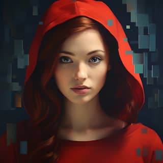 https://s mj run/mqO3pAhY7-U a girl in red hudie 75, a girl with red hair and a red hoodie