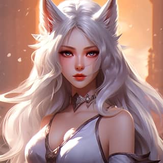 https://s mj run/wYW37Sx-eOA The girl with wolf ears and a tail with long white hair and golden eyes in full height anime