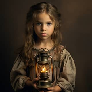 a little girl with lamp, a little girl holding an old fashioned lantern