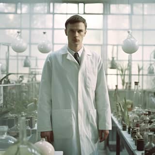 Soviet scientist in a lab coat full length film shot by Andrei Tarkovsky 2