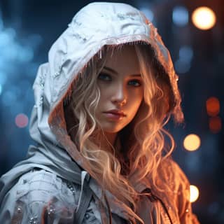 blonde woman in a hooded jacket