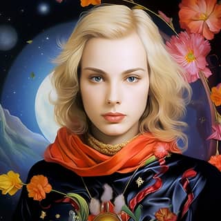 https://s mj run/rj1H1W3ChAA artistic, woman with flowers around her