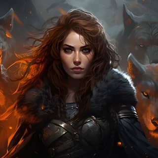 a pack of wolves in armor red hair woman fantasy art 2