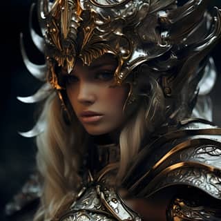 fantasy warrior armor art image in the style of dark silver and dark bronze futuristic victorian jessica drossin close up