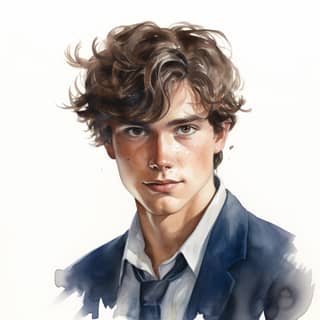 watercolor a 16-year-old handsome with brown hair tan skin and brown eyes ravenclaw