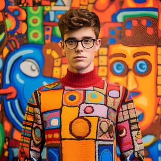 atelier of ugly sweaters the young superhero performs a powerful landing using patterns of klimt and hundertwasser 1