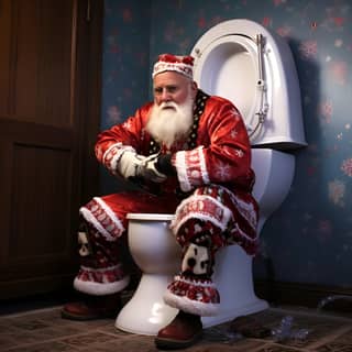 santa claus on toilet, a santa claus sitting on a toilet