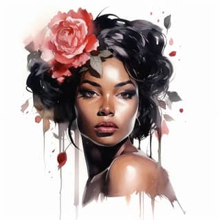 watercolor painting black skin woman on Valentine's day roses elegant on a white background 2