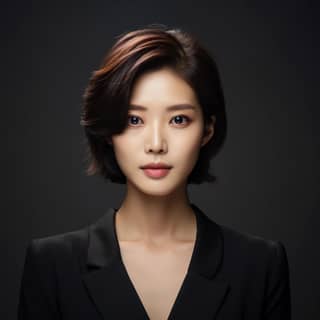 a Korean female professional pic with mid-short straight hair in her mid-30s