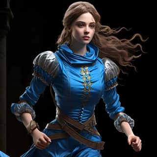 A Girl running posture fine face blue costume medieval gallery