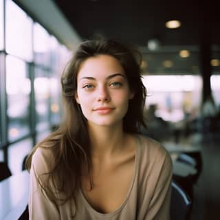 https://s mj a brunette woman wearing glasses at the airport