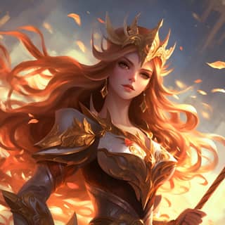 league of legends lillia blend Centaurus, a female warrior with long red hair and a sword