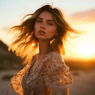 actress Ana de Armas dancing in the Ibiza sunset photo rich in details Kodak gold 400