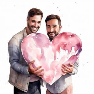 Dos hombres sosteniendo un objeto en forma de corazón.