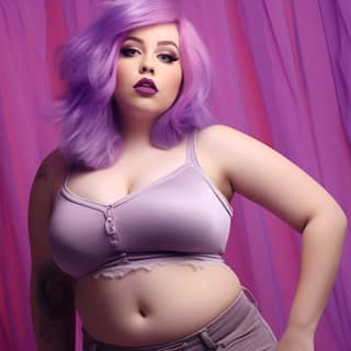 a chubby girl with purple hair lgbtq queer purple background