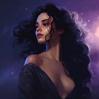 her https://s mj run/4tmWOiCn6ks on digital art black hair elegant night sky