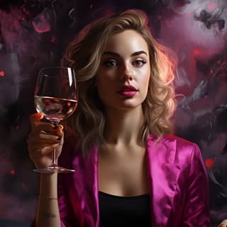 Girl at a party with a glass of wine takes a selfie:: ultra realistic