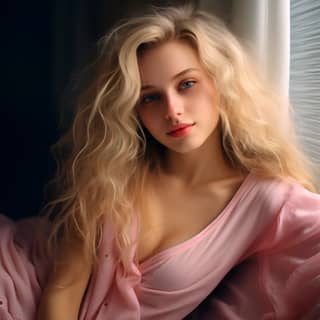 https://s mj nice smiling 25 years old girl blonde long and slightly wavy hair blue oval eyes long and narrow heart to