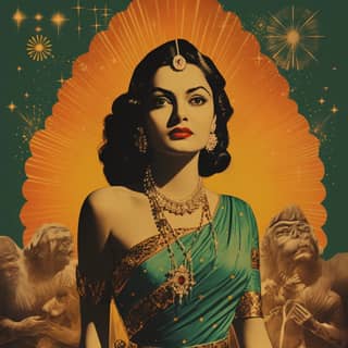 vintage cinema with indian influence, the poster for the movie 'the queen'