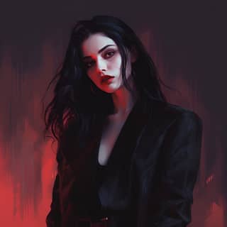 90s vampire, with black hair and red eyes