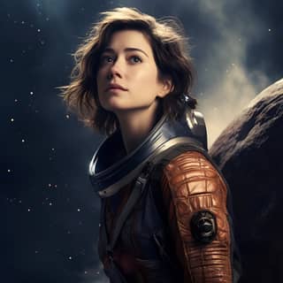 Mary Elizabeth Winstead com cabelos curtos, bagunçados e castanhos, em pé em um planeta alienígena usando um traje espacial escuro.