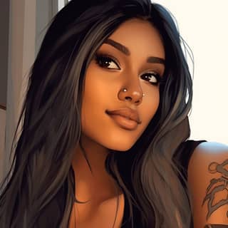 https://s mj run/IiAyAx_1uBw exotic woman long black hair round face brown eyes wide nose medium tan skin wearing a black