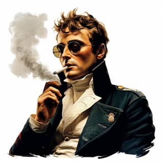 napoleon Bonaparte smoke cigarette comic style James dean, in a military uniform smoking a cigarette