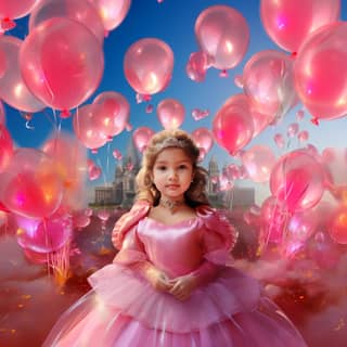 cute barbie jewellery, a little girl in a pink dress with pink balloons