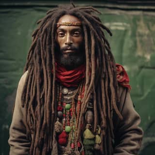 Um rastaman com dreadlocks de 2 metros de comprimento.