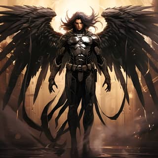 full body front View of archangel Michael with black wings widespread Marvel comics digital illustration superherocore