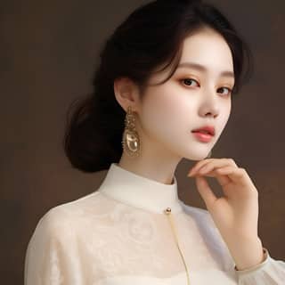 https://s mj run/-9vj5iU8lxI 3️⃣ wearing a lace sweater and white hoop earrings in the style of luxurious fabrics song