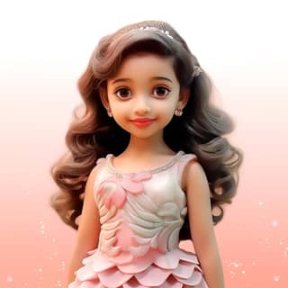 Nhân vật Barbie toàn cảnh với đôi mắt thực tế trong bối cảnh màu hồng.