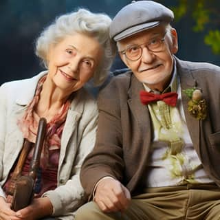 https://s mj run/JplQFz8nLB0 pensioners on the bench --s 500, an elderly couple sitting on a bench