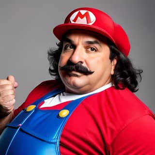 in a mario costume posing for a photo