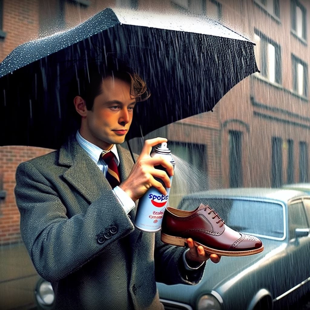 in a suit and tie is holding an umbrella