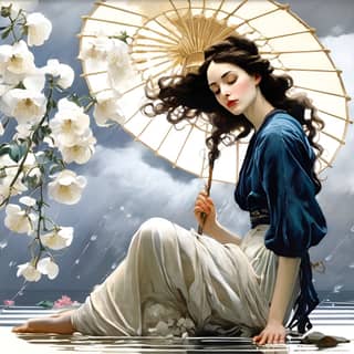 Một cây dù đang ngồi trong nước.