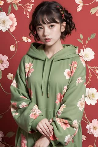 穿着花卉卫衣的人。