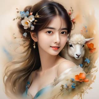 girl with a sheep in her arms