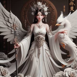 woman with white wings and a white dove