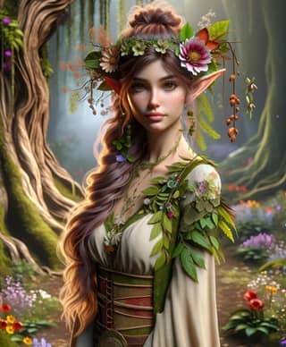 elf girl in a forest with flowers